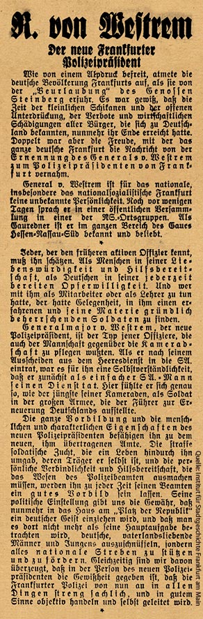 Zeitungsartikel aus dem Frankfurter Volksblatt vom 12. Februar 1933