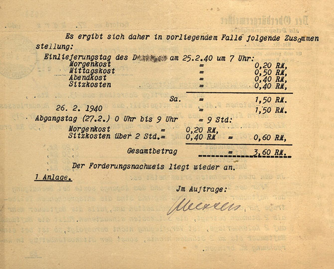 Abrechnung der Schutzhaftkosten des Gefangenen D. vom 27. März 2010 – Seite 2